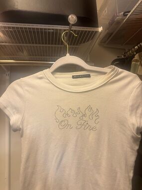 Brandy Melville Ivory Rhinestone Flame Tee